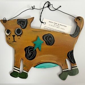 Whimsical Brown Cat Wall Hanging